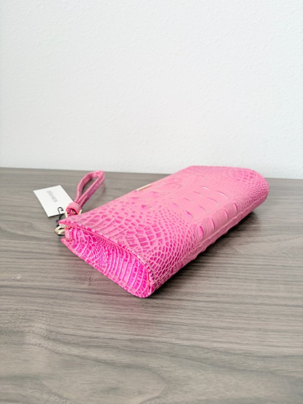 Brahmin Daisy Pink Croc Embossed Wristlet Wallet Clutch - Picture 3 of 7